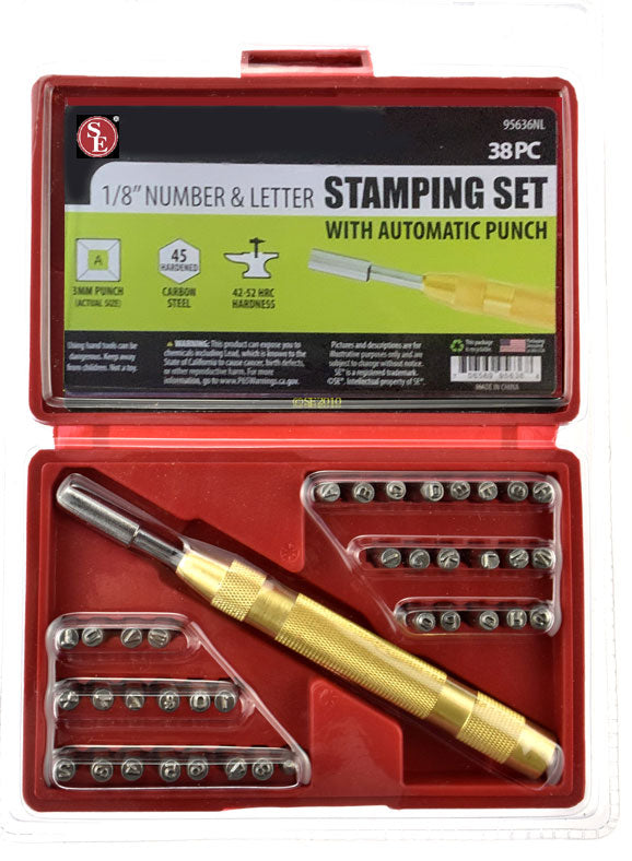 38Pc/1/8" Number & Letter Stamping Set With Automatic Punch in Plastic Storage Box