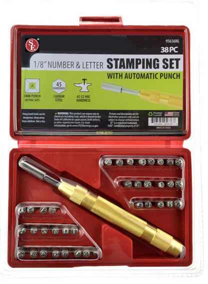 38Pc/1/8" Number & Letter Stamping Set With Automatic Punch in Plastic Storage Box