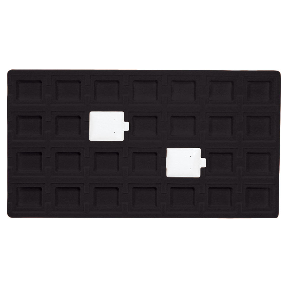 Flocked Tray Liners For Earrings — 28 Sections — fits 1 1/2 x 1 3/4" puff earring cards — Black