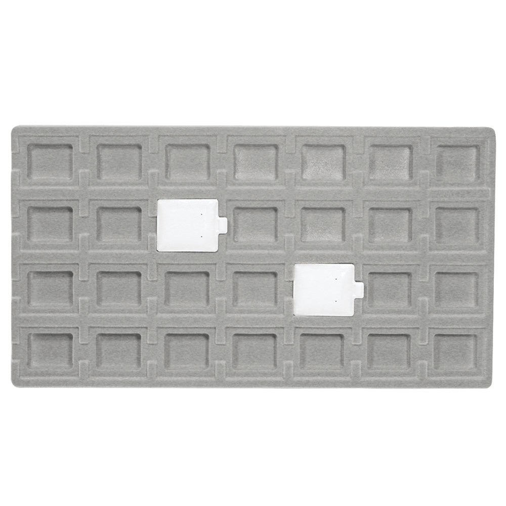 Flocked Tray Liners For Earrings — 28 Sections — fits 1 1/2 x 1 3/4" puff earring cards — Grey