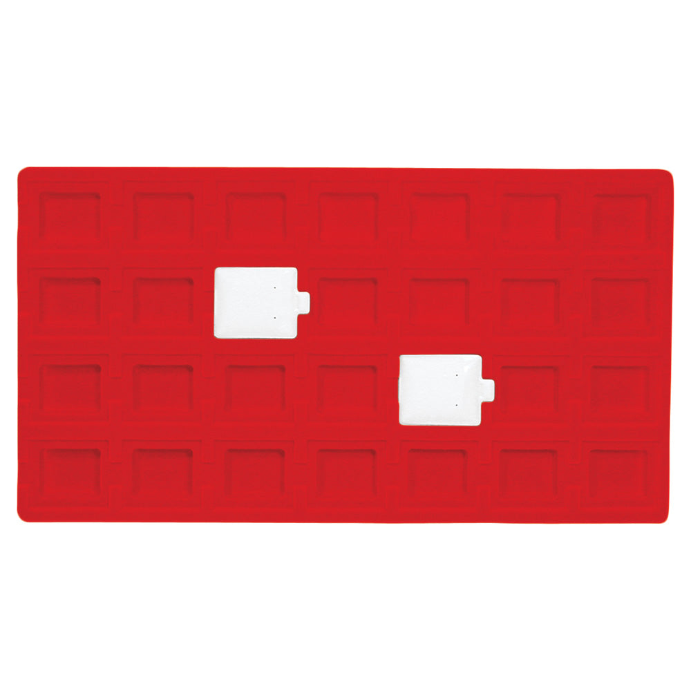 Flocked Tray Liners For Earrings — 28 Sections — fits 1 1/2 x 1 3/4" puff earring cards — Red