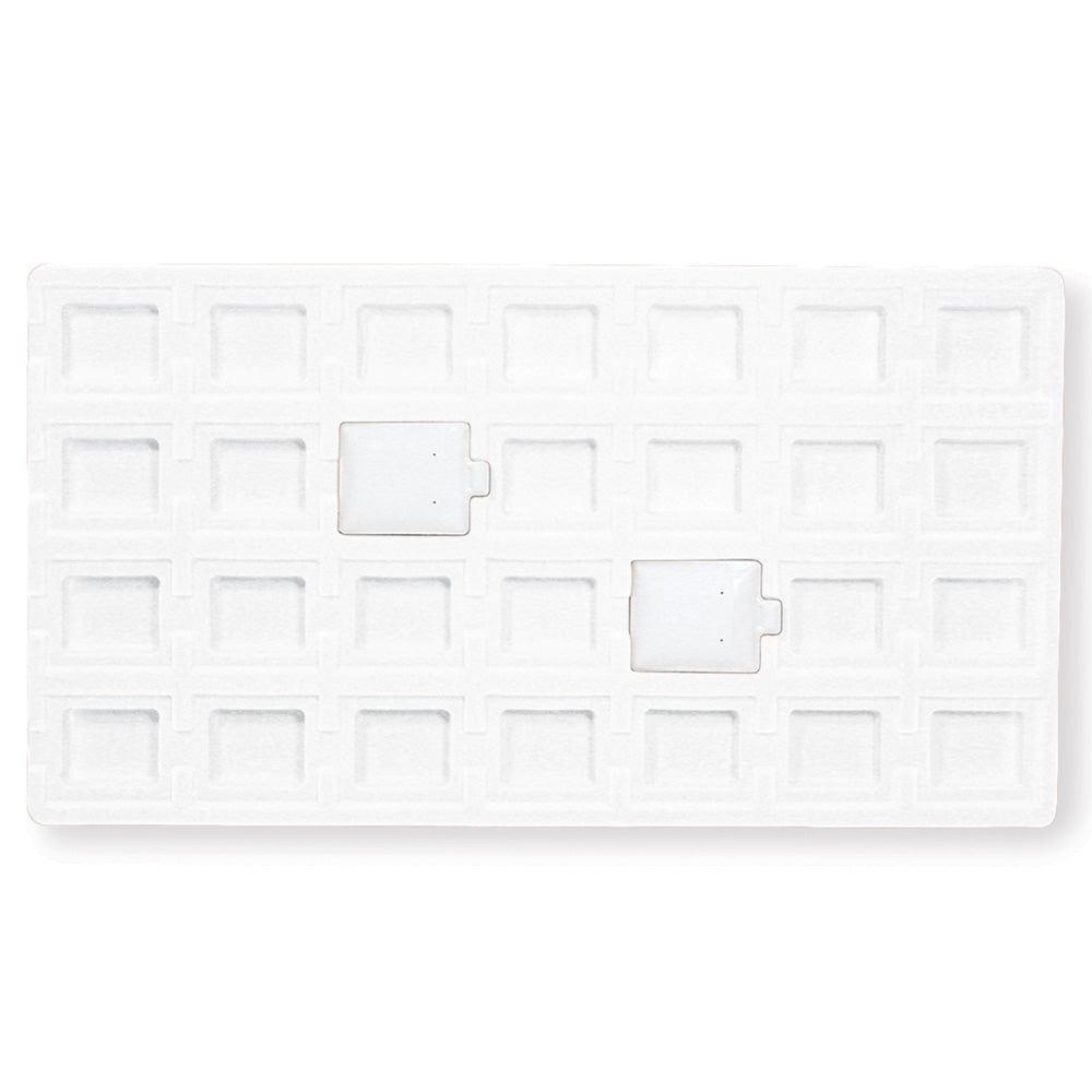 Flocked Tray Liners For Earrings — 28 Sections — fits 1 1/2 x 1 3/4" puff earring cards — White