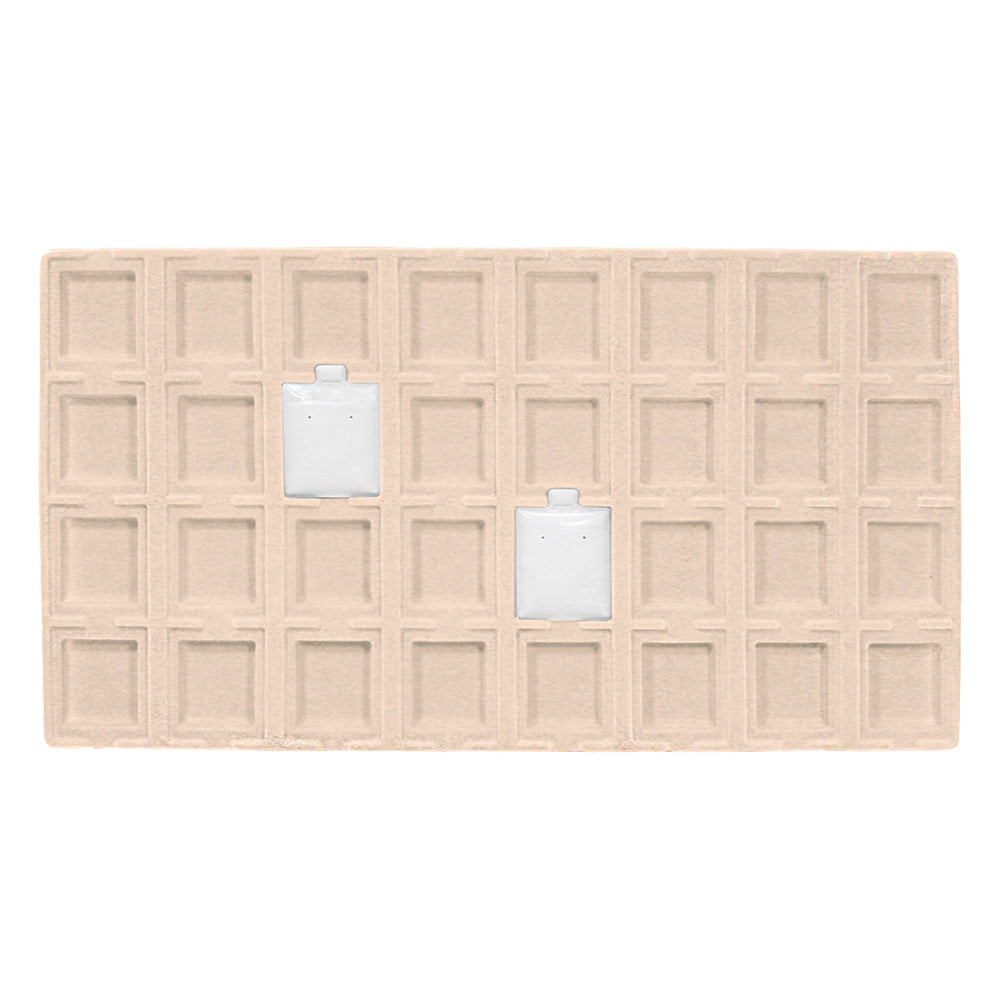 Flocked Tray Liners For Earrings — 32 Sections — fits 1 1/2 x 1 3/4" puff earring cards — Beige