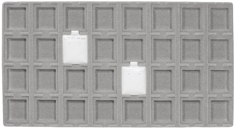 Flocked Tray Liners For Earrings — 32 Sections — fits 1 1/2 x 1 3/4" puff earring cards — Grey