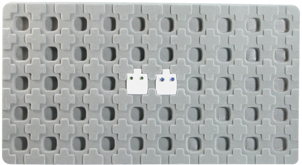 Flocked Tray Liners For Earrings — 50 Sections — fits 1 x 1" puff earring cards — Grey
