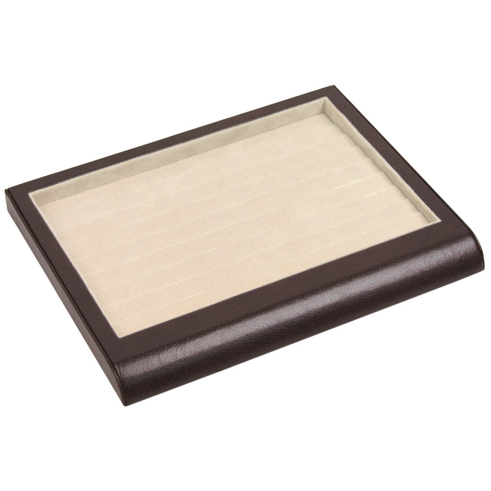 Curved Front Display Trays — Utility — Beige Suede w/ Dark Brown Faux Leather