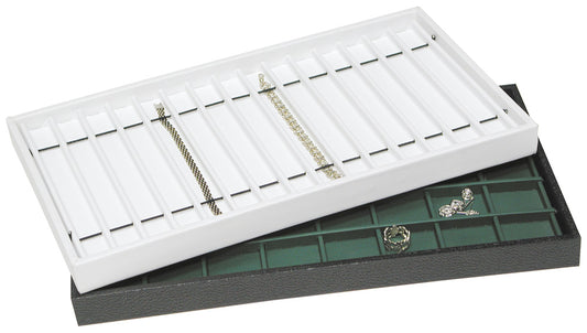 Wooden Full-Size Tray Liners — 12-Section — White Faux Leather