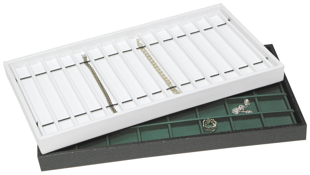 Wooden Full-Size Tray Liners — 8-Section — White Faux Leather