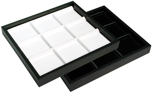 Wooden Half-Size Tray Liners — 12-Grid — White Faux Leather