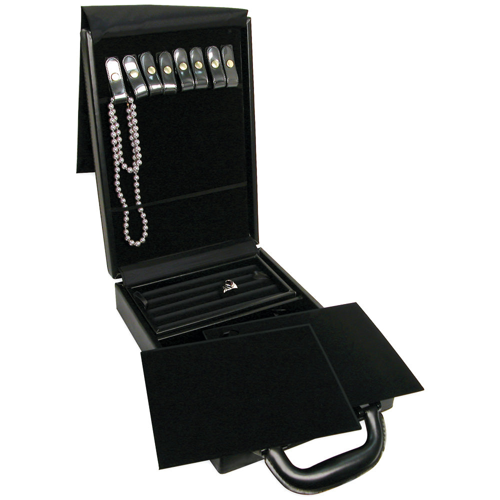 Econo Jewelry Attachè Cases — Small — 8 1/2 x 12 1/8 x 2 1/4" H (21.5 x 31 x 6cm) — Black Faux Leather