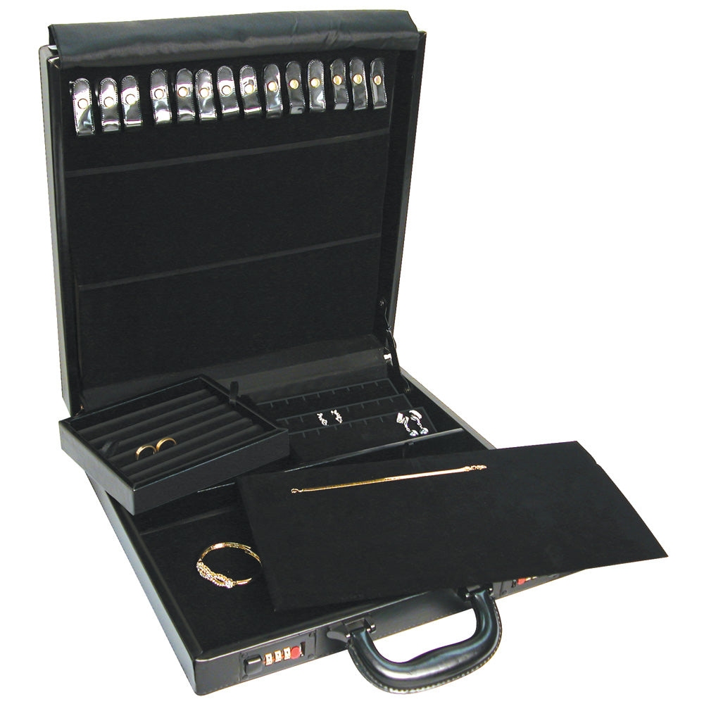 Econo Jewelry Attachè Cases — Large — 15 x 14 5/8 x 3 1/2" H (38 x 37 x 9cm) — Black Faux Leather