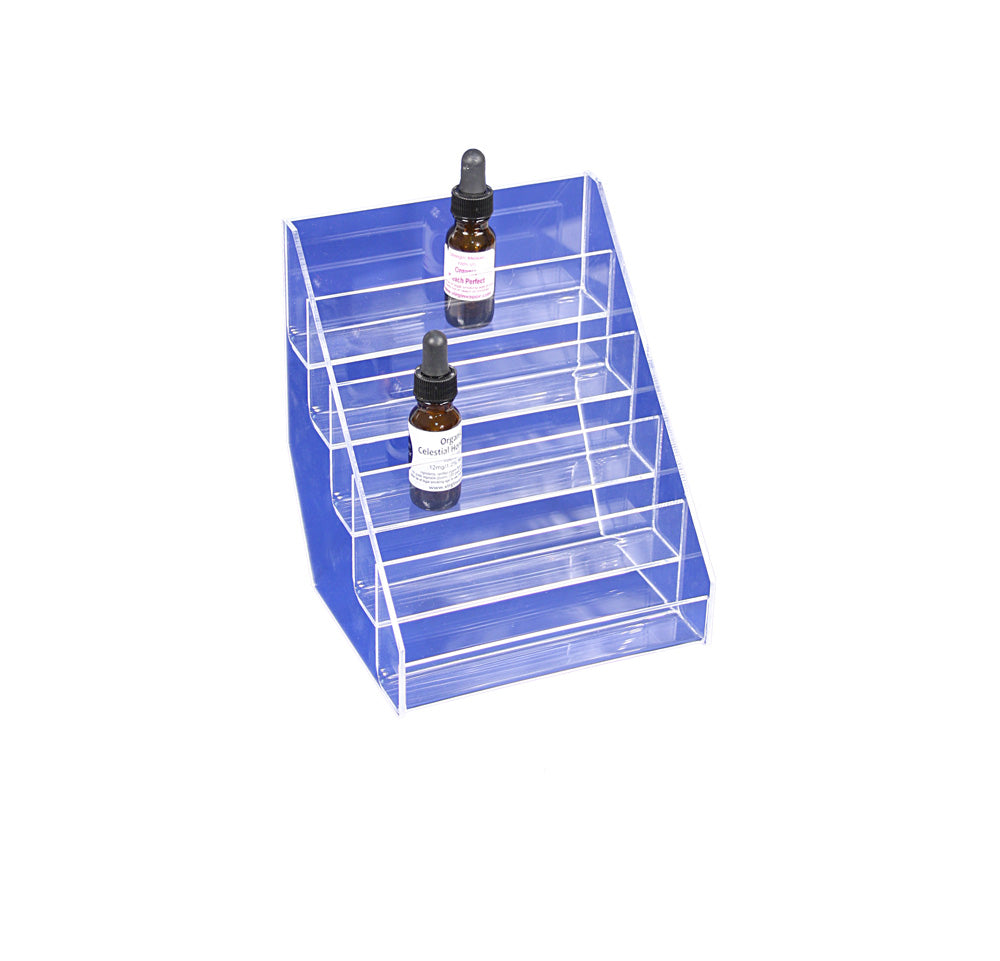 Multi-Purpose Acrylic Stand — 5-Tier, up to 30 Bottles — 1" Dia. — 6 3/8 x 6 1/8 x 7 3/8" H (16 x 15.6 x 18.7cm) — Clear