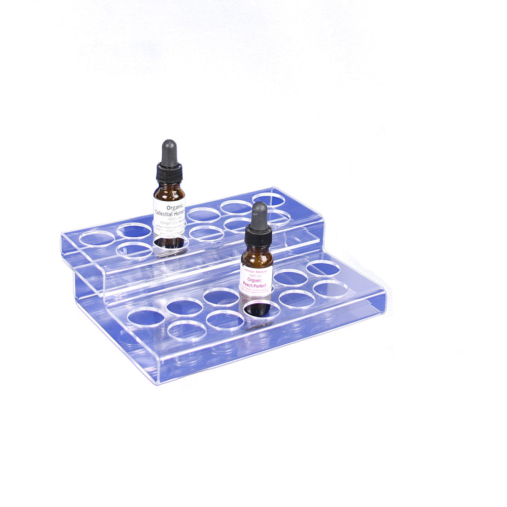 Multi-Purpose Acrylic Stand — 2-Tier, up to 22 Bottles — 1" Dia. — 7 7/8 x 6 1/4 x 2 1/8" H (200 x 159 x 54mm) — Clear