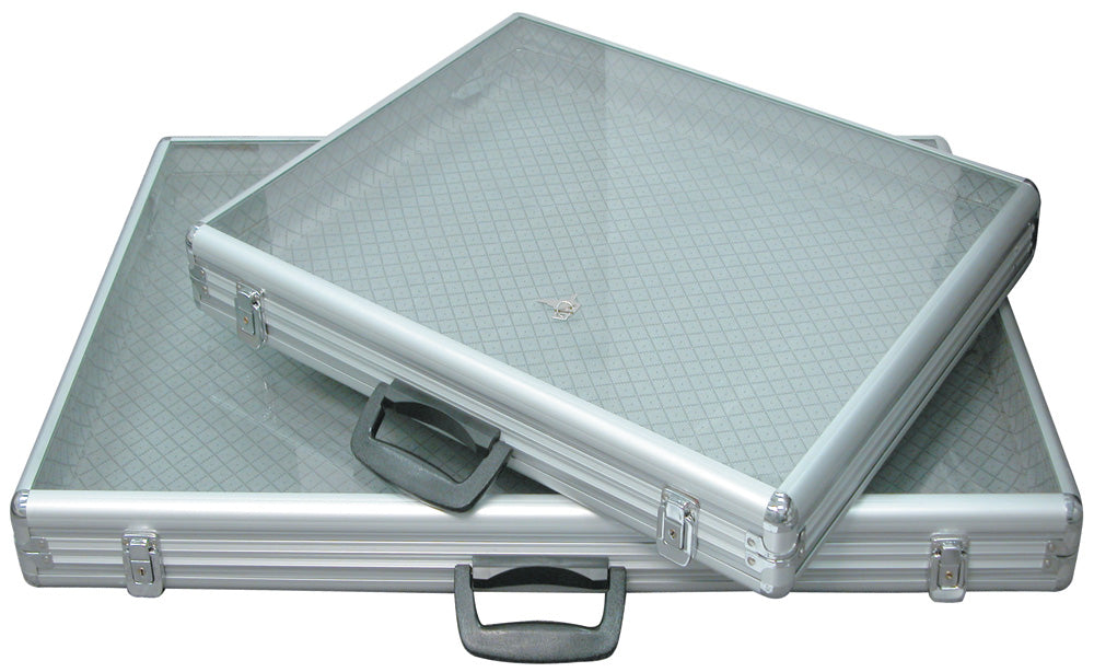 Glass-Top Cases With Side Panels — Small Case — 24 x 20 x 3" H (61 x 51 x 8cm) — Silver Aluminum