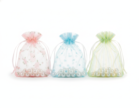 Sheer Organza Drawstring Pouch — Assorted Pattern Sheer Pouch (Series 1221) — 5 x 6 in