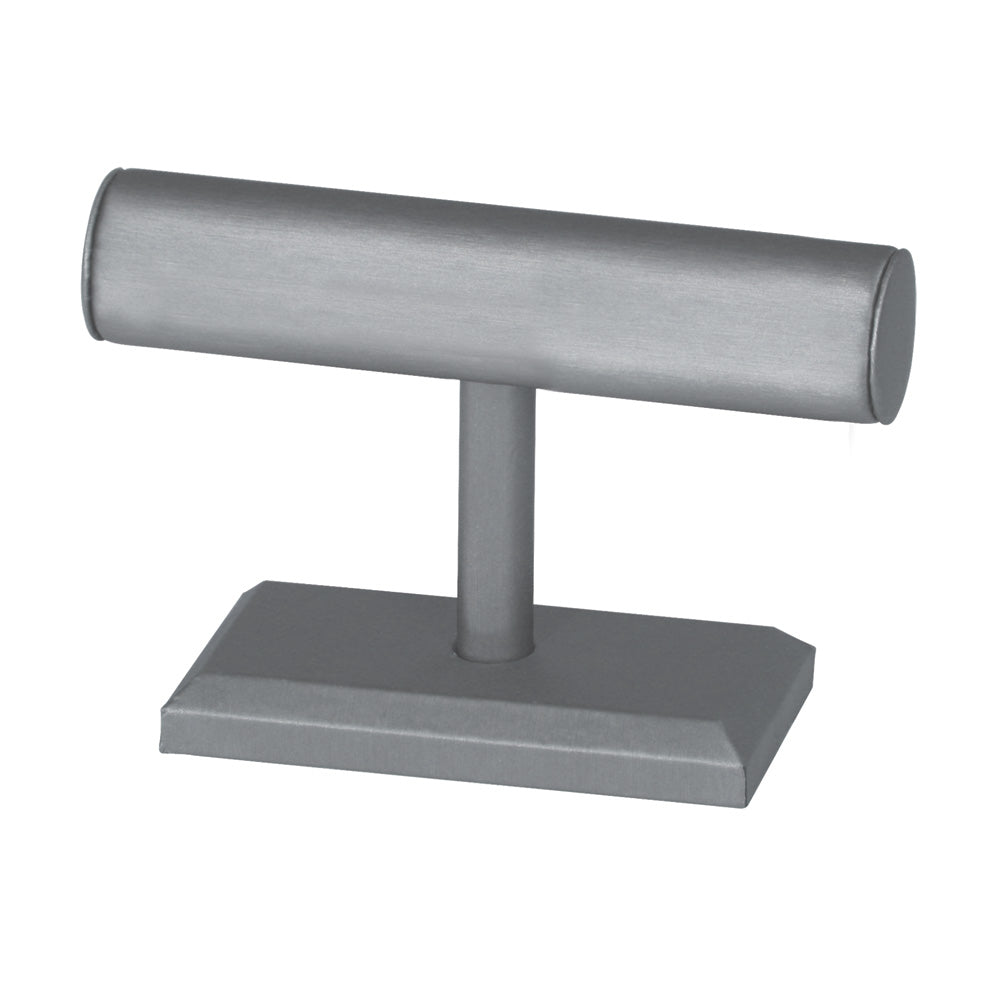 Round Shape Single T-Bar — B — 12 x 6 3/4" H — Steel Grey Faux Leather