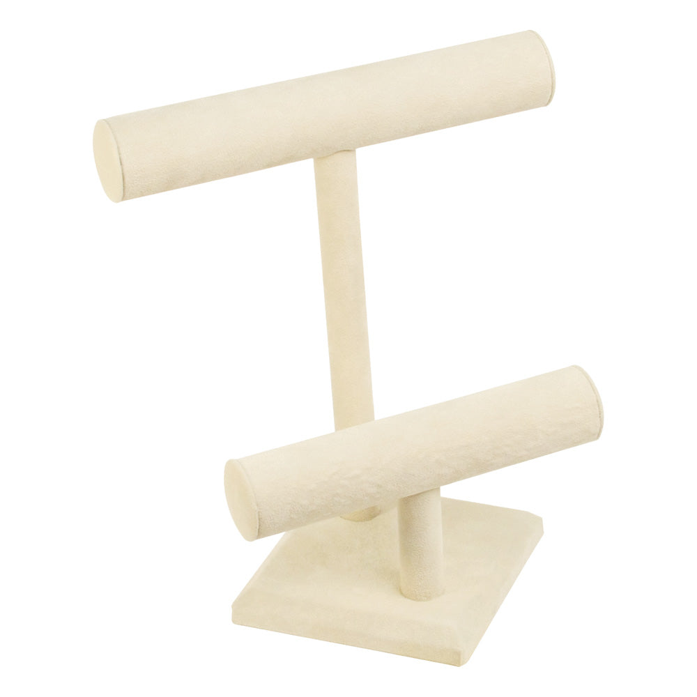 Round Shape Double & Triple T-Bar — F — Double, 10 1/8 x 8 1/4" H — Beige Faux Suede