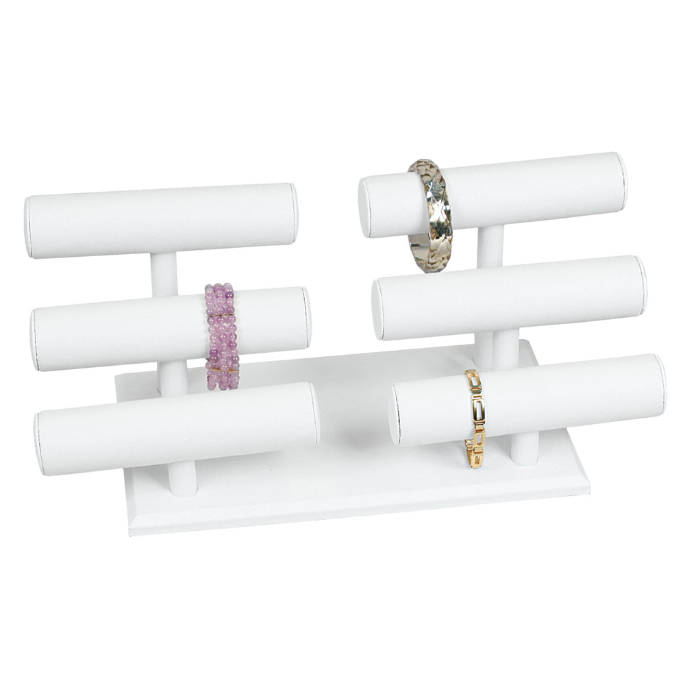 Multiple Level T-Bar — 6 Round Bars — 15 1/2 x 7 x 6 1/2" H — White Faux Leather