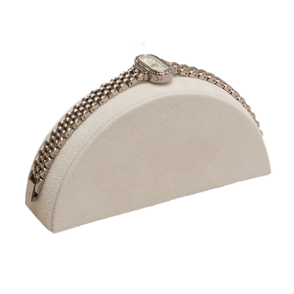 Half Moon Bracelet Display — 1 3/8 x 5 x 2 1/2" H (35 x 127 x 63mm) — Beige Faux Suede