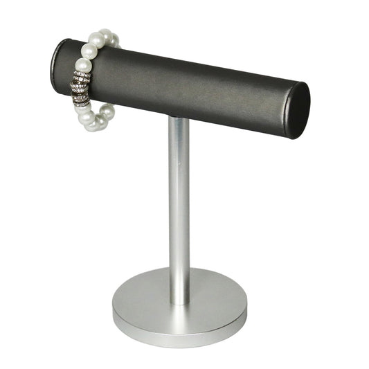 Modern Metal Base T-Bar — Silver Base w/ Steel Grey Faux Leather Bar