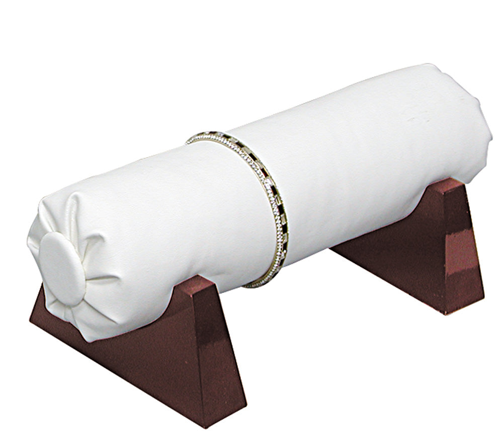 Bracelet Tube w/ Stand — White Faux Leather w/ Rosewood Base