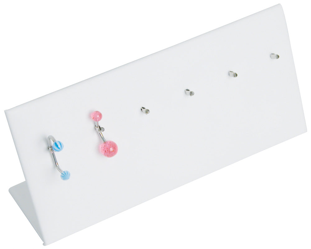 Body Jewelry Stands — 6 Hooks — 6 x 2 5/8" H (152 x 67mm) — White Faux Leather