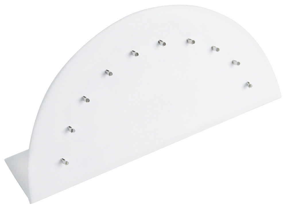 Half-Moon-Shaped Body Jewelry Stands — 10 Hooks — 7 x 1 1/2 x 3 1/2" H — White Faux Leather