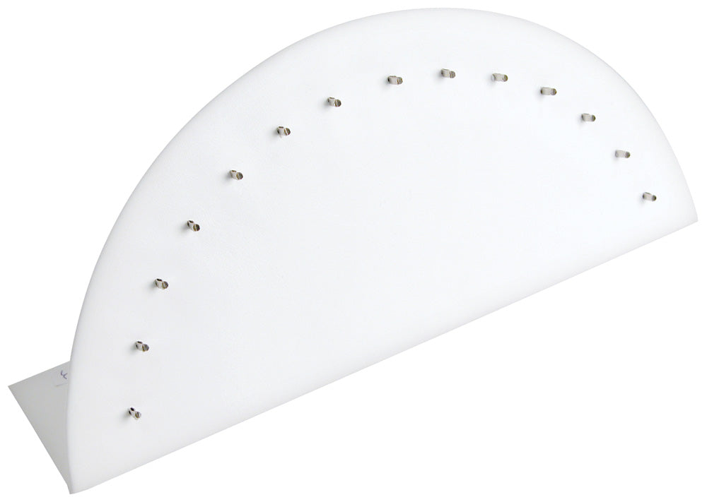 Half-Moon-Shaped Body Jewelry Stands — 14 Hooks — 9 1/2 x 2 x 4" H (240 x 51 x 100mm) — White Faux Leather