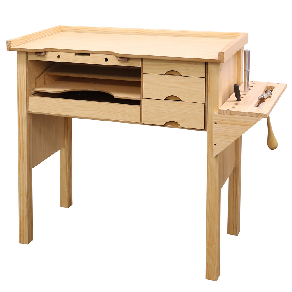 Standard Jeweler's Workbenches — Standard Jeweler’s Workbench w/ Extra Tool Organizer — 37 1/4″ x 18 1/2″ x 39 1/8″ H — Natural Wood