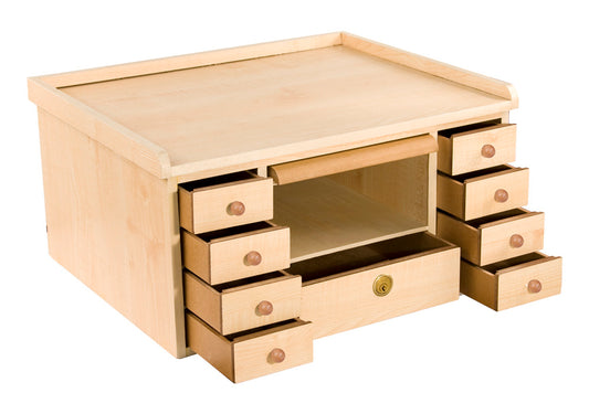 Mini Workbenches — Crafter’s Mini Workbench — 9 storage drawers, center drawer lockable — Natural Wood