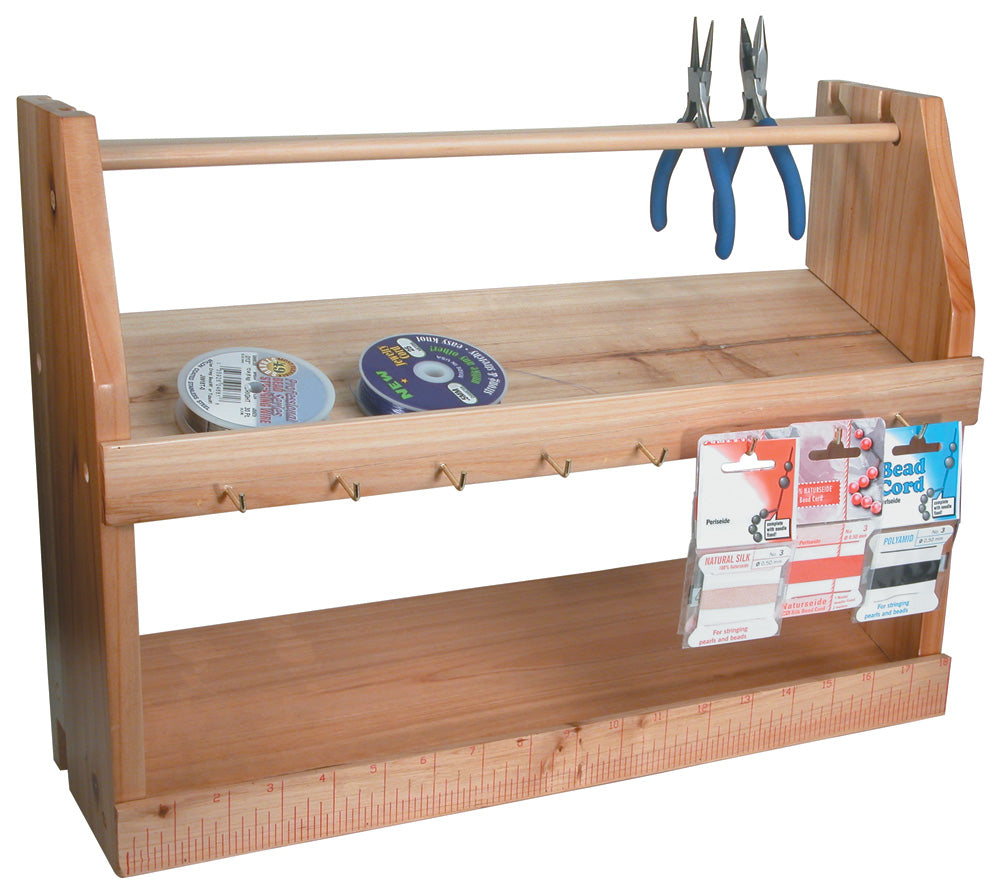 Mini Bench Top Tool Organizers — 2-Level Mini Tool Organizer — 18″ x 5 1/2″ x 13″ H — Natural Wood