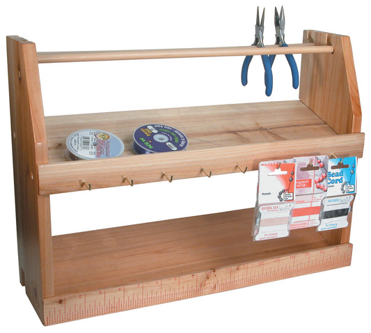 Mini Bench Top Tool Organizers — 2-Level Mini Tool Organizer — 18″ x 5 1/2″ x 13″ H — Natural Wood
