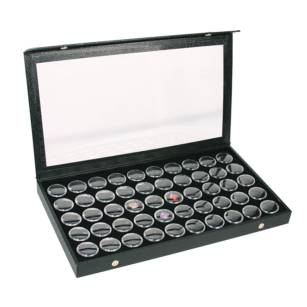 Snap-Close Lid Trays with 50 Gem Jars — Black Tray w/ Black Foam
