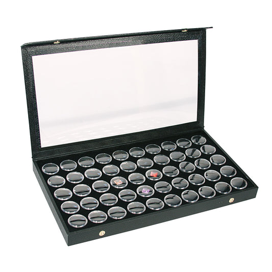 Snap-Close Lid Trays with 50 Gem Jars — Black Tray w/ Black Foam