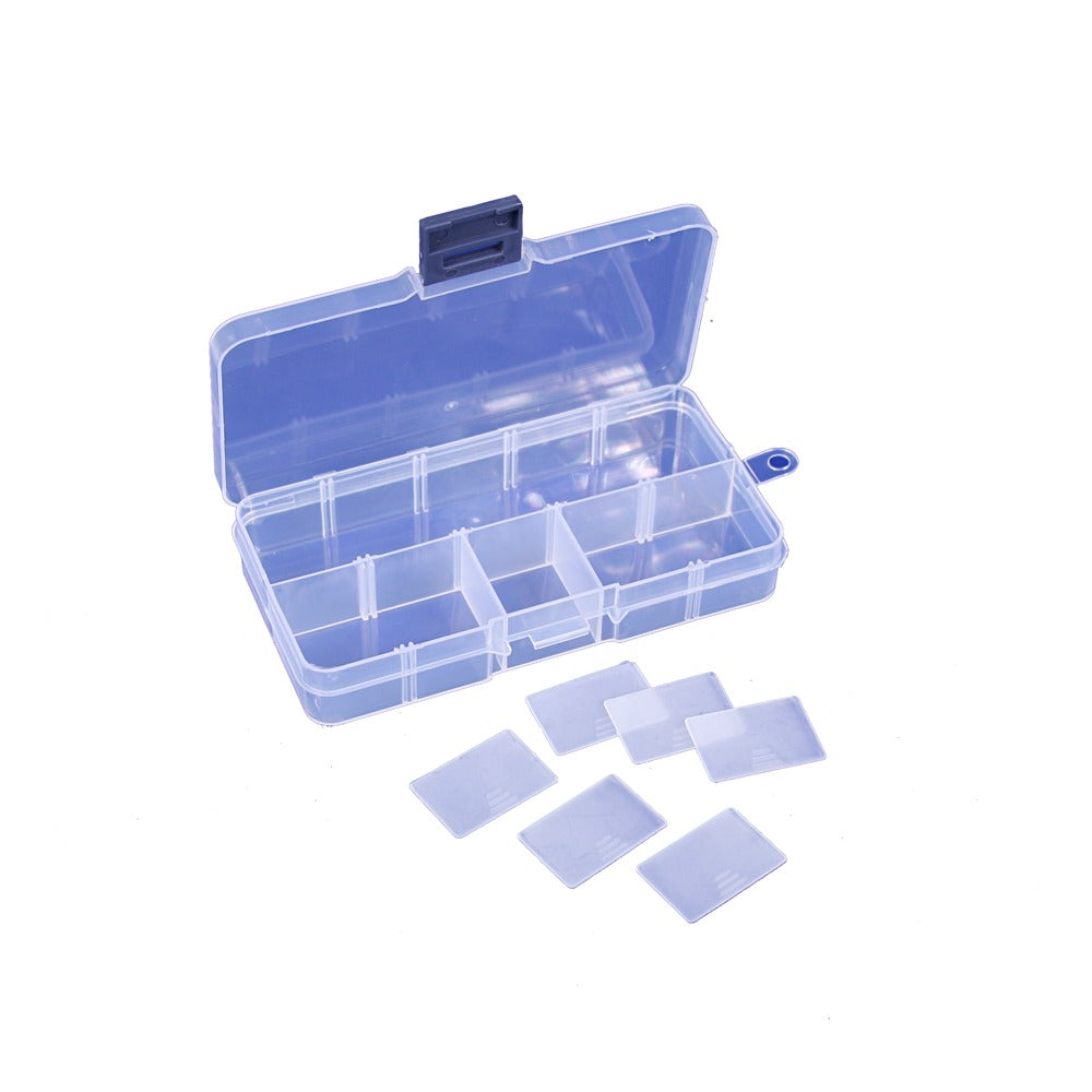 Plastic Storage Organizers with Lids — Up to 10 Compartments — 5 1/8 x 2 5/8 x 7/8" H (130 x 67 x 22mm) — Frosted Clear
