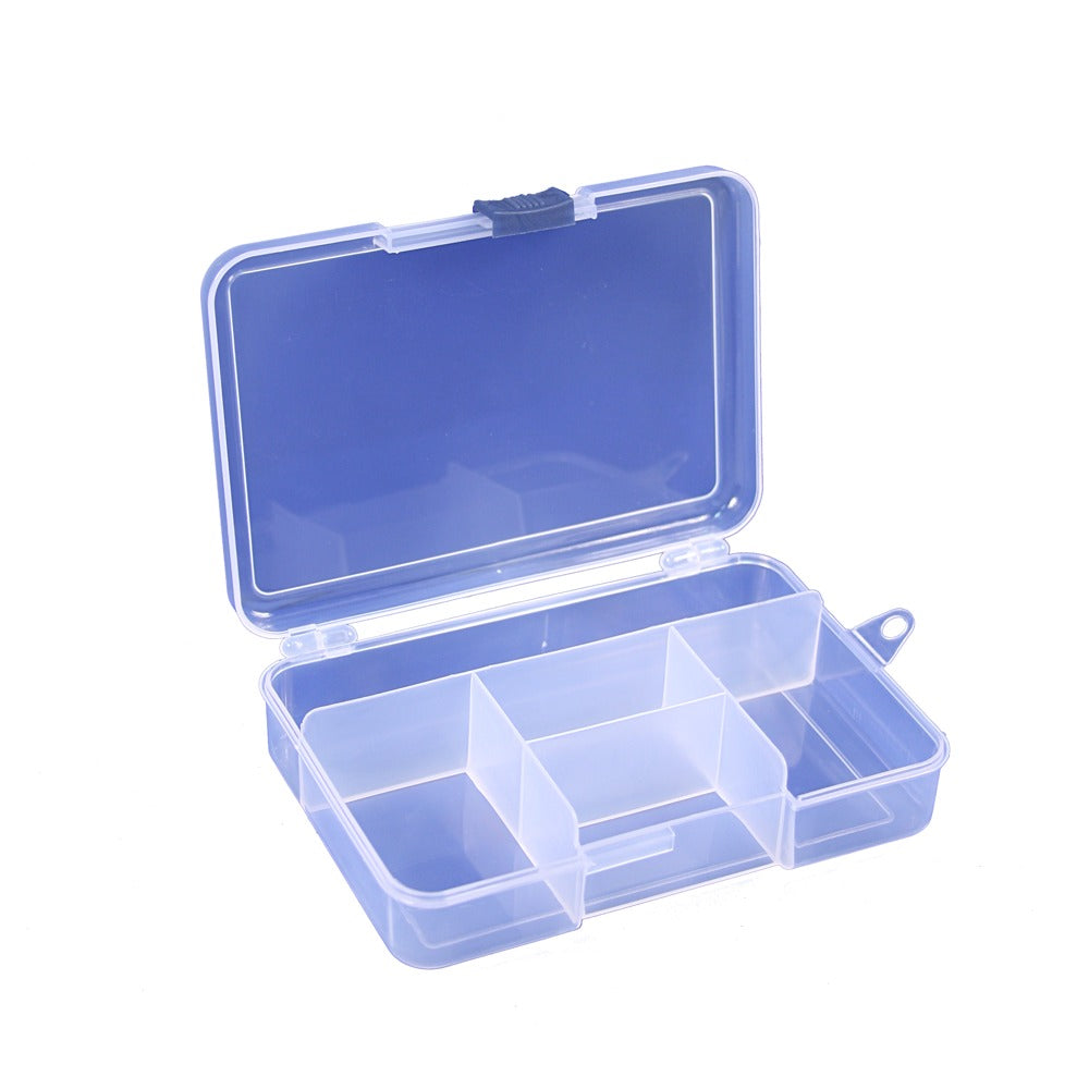 Plastic Storage Organizers with Lids — 5 Compartments — 5 3/4 x 4 x 1 1/4" H (145 x 102 x 32mm) — Frosted Clear