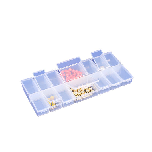 Plastic Storage Organizers with Lids — 14 Compartments — 9 7/8 x 4 3/8 x 1 1/8" H — Frosted Clear