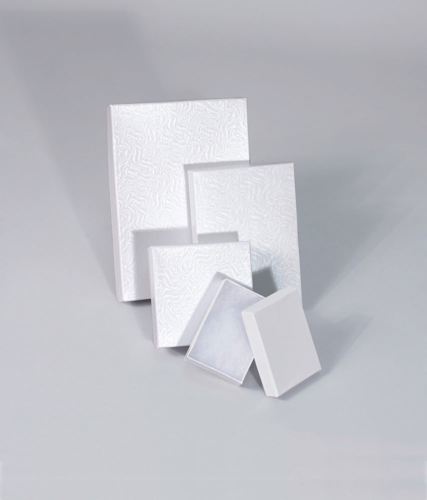 Deluxe Embossed Cotton-Filled Box - White Swirl