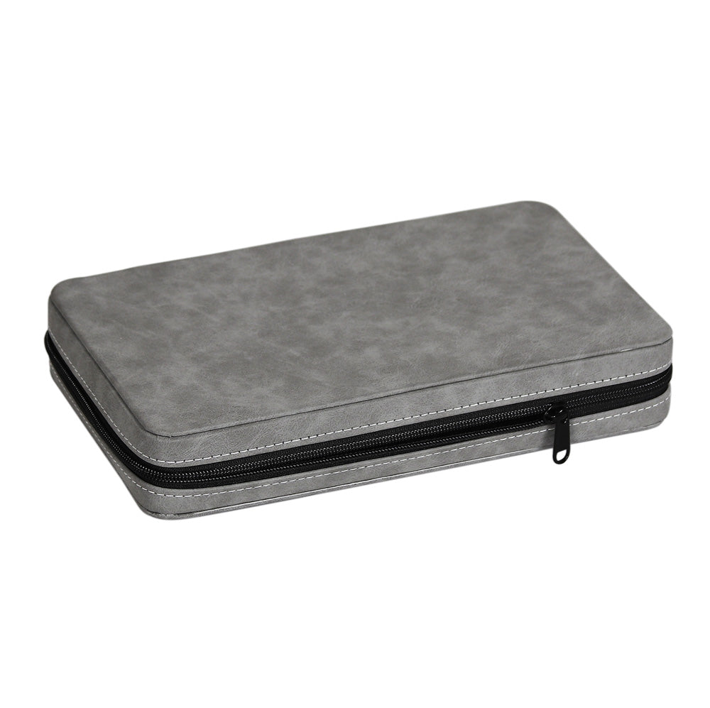 12 Watch Travel Folder — Dark Grey Vintage Faux Leather w/ Black Velvet Insert