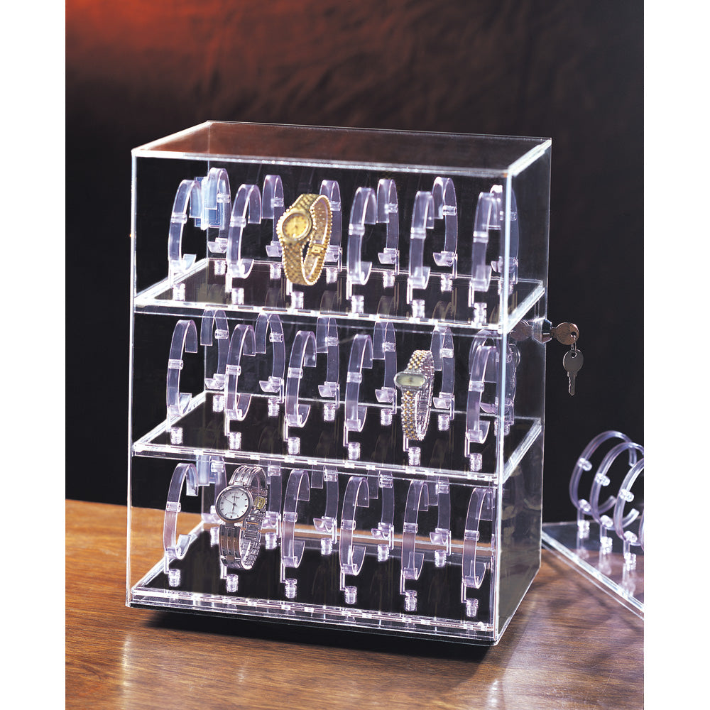 Acrylic Rotating Watch Display Cases — 36 Watches — 12 x 8 1/2 x 15 1/4" H (30 x 21 x 38cm) — Clear Acrylic