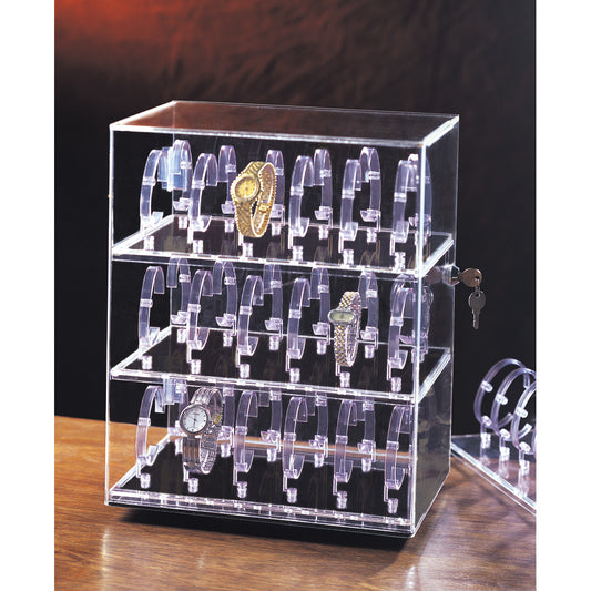 Acrylic Rotating Watch Display Cases — 36 Watches — 12 x 8 1/2 x 15 1/4" H — Clear Acrylic
