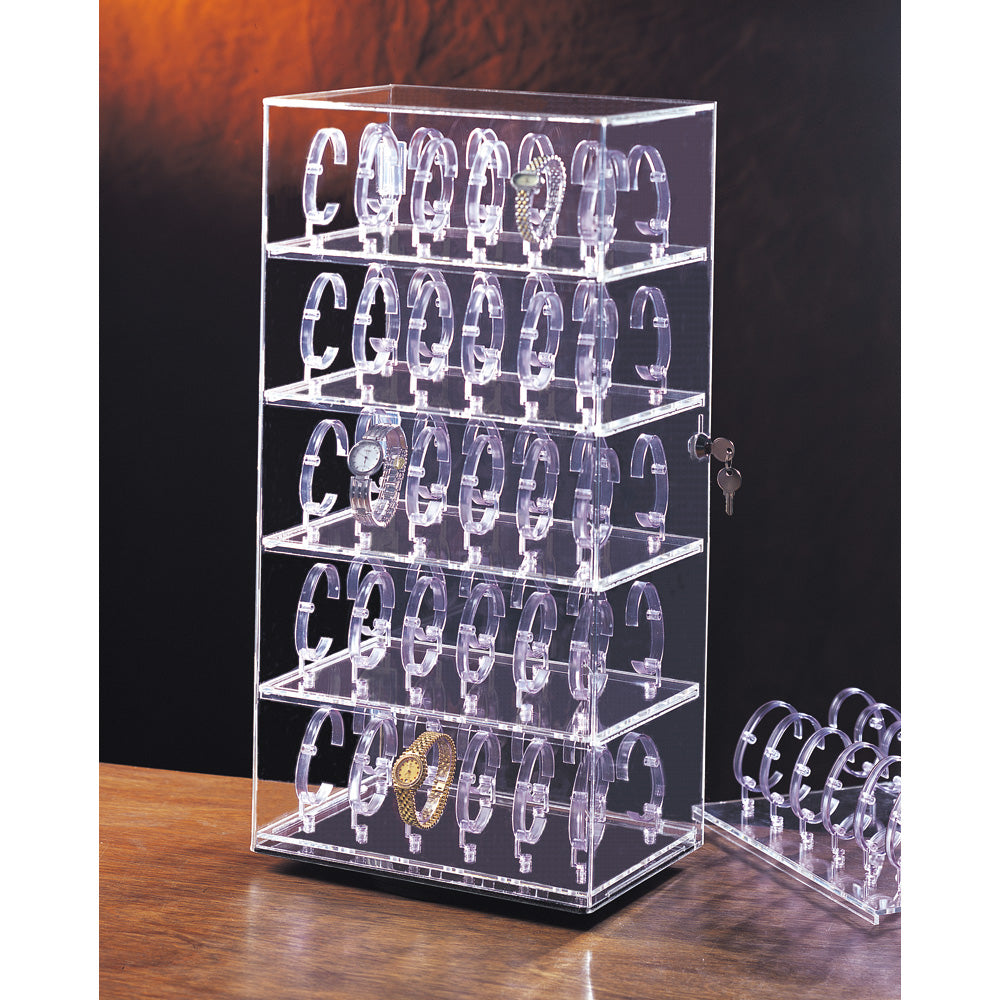 Acrylic Rotating Watch Display Cases — 60 Watches — 12 x 8 1/2 x 24 1/2" H (30 x 21 x 62cm) — Clear Acrylic