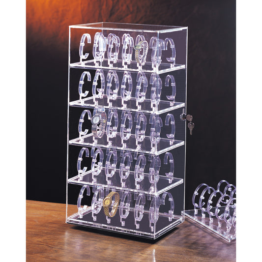 Acrylic Rotating Watch Display Cases — 60 Watches — 12 x 8 1/2 x 24 1/2" H — Clear Acrylic