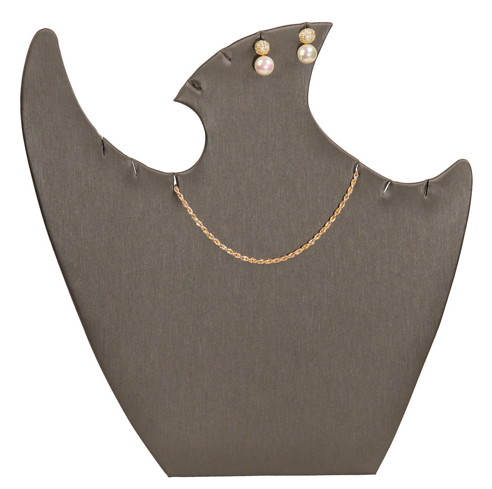 Necklace Display with Easel — 9 3/8 x 9 1/2" H — Steel Grey Faux Leather