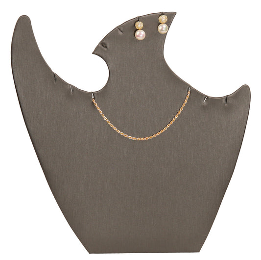 Necklace Display with Easel — 9 3/8 x 9 1/2" H — Steel Grey Faux Leather