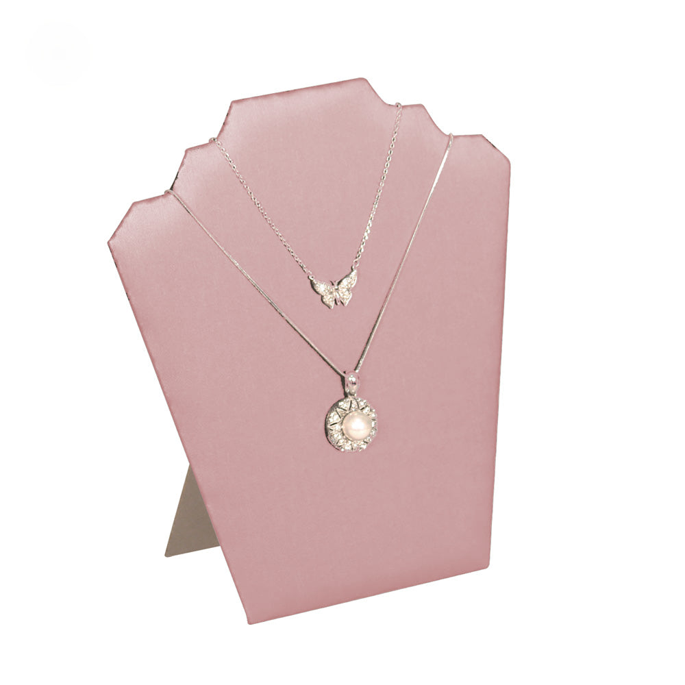 Modern Shoulder Necklace Stand — 6 7/8 x 3 7/8 x 7 3/8" H — Steel Pink Faux Leather