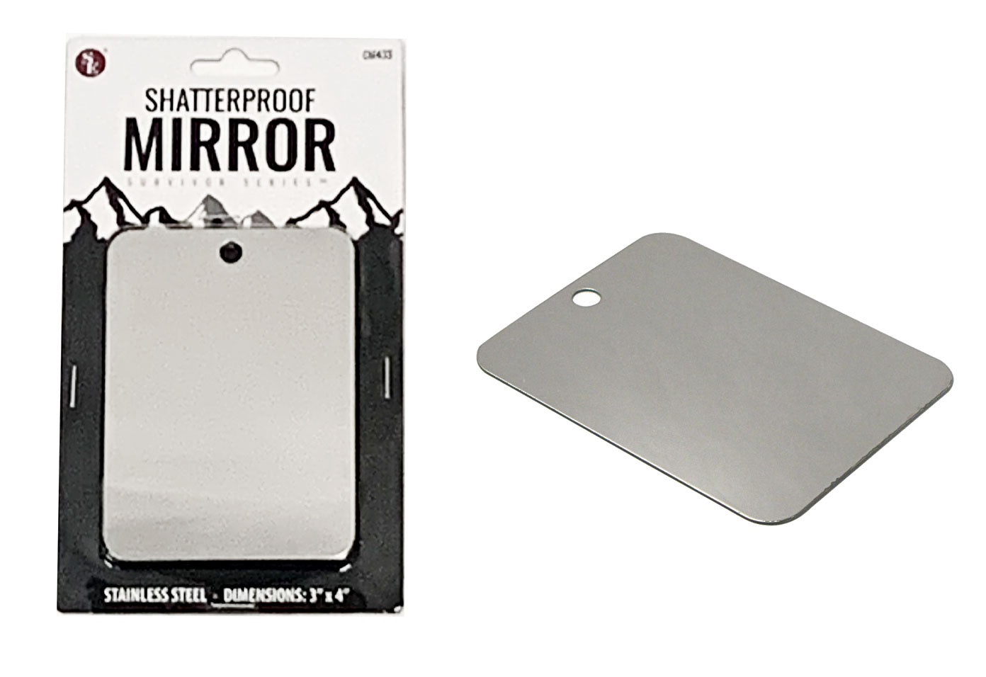 48-piece display of 3"x 4" Double Sided Stainless Steel Shatterproof Outdoor Signaling Mirror