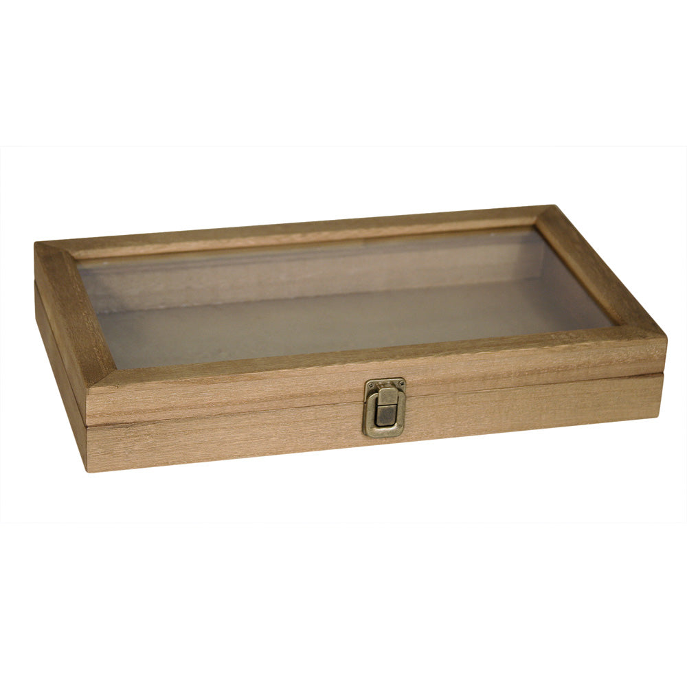 Glass-Top Wooden Case — Antique Ash Wood Finish