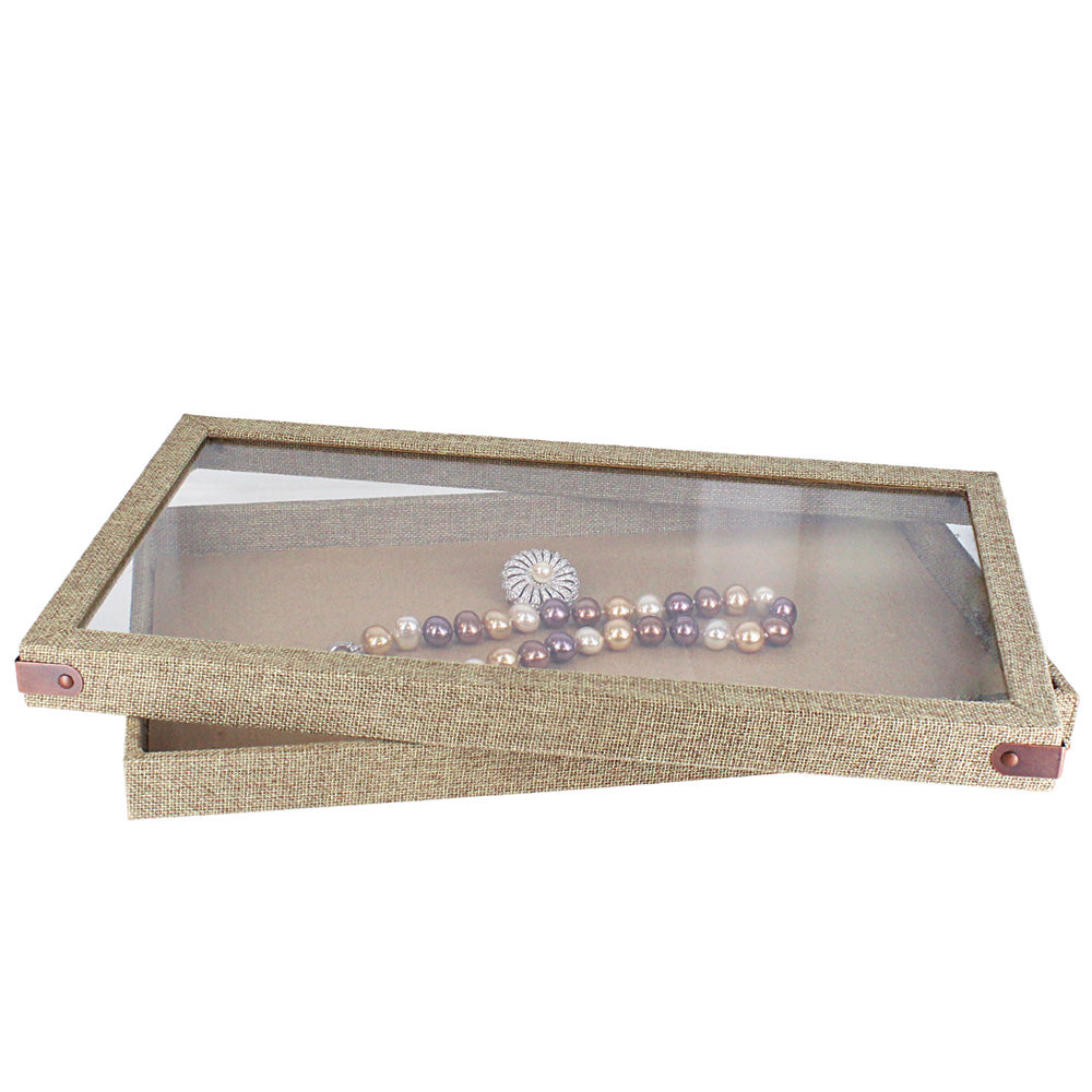 Glass-Top Linen Case — Burlap