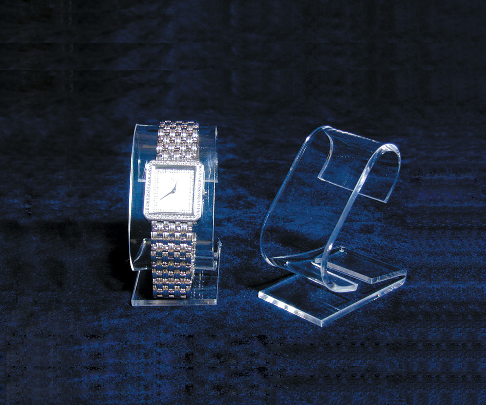 Acrylic Watch Display Stands — Single Watch Stand, Cuff — 1 3/8 x 2 1/4 x 3 1/8" H (36 x 58 x 80mm) — Clear Acrylic